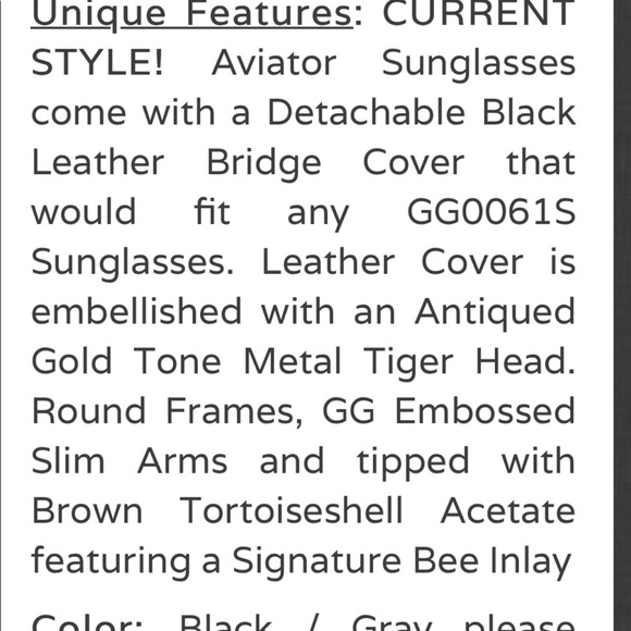 GUCCI UNISEX ROUND SUNGLASSES WITH DETACHABLE BLACK LEATHER & LOGO TIGER HEAD - Picture 6 of 16